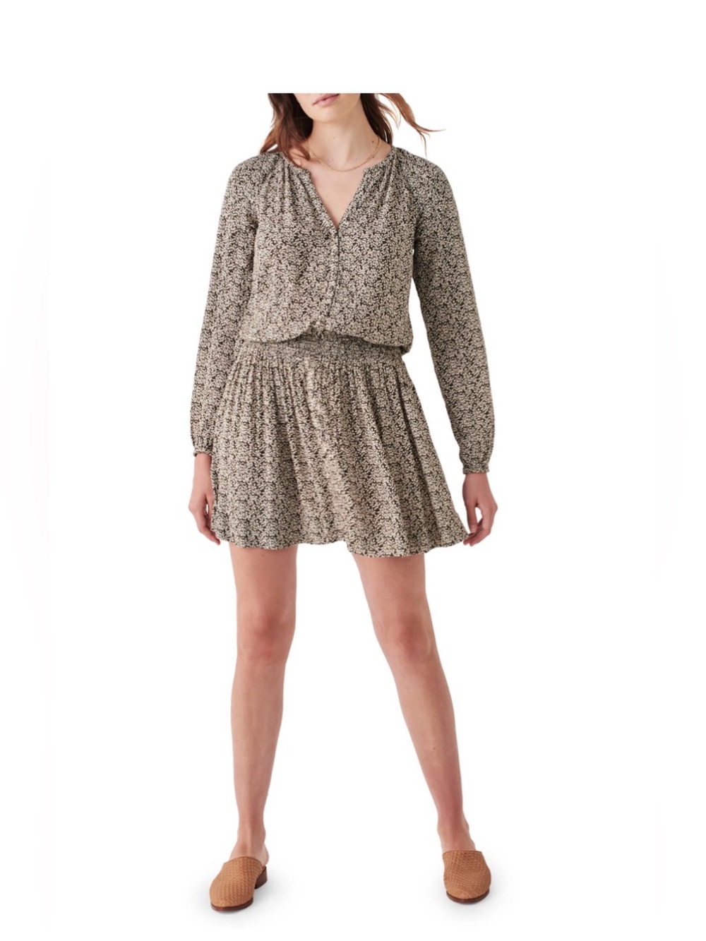 FAHERTY Montara Leaf Batik Long Sleeve dress L